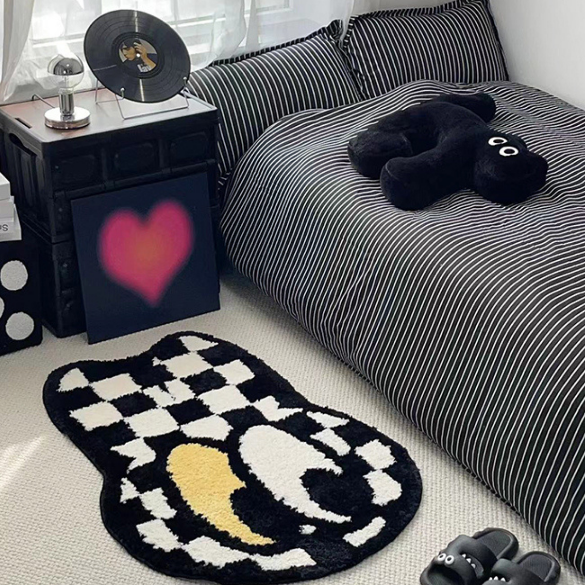 Black and white grid cute bathroom rug