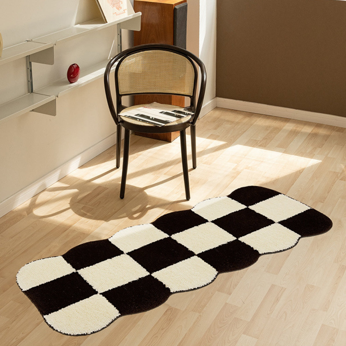 Black and White Plaid Bedroom Bedside Rug Retro Checkerboard