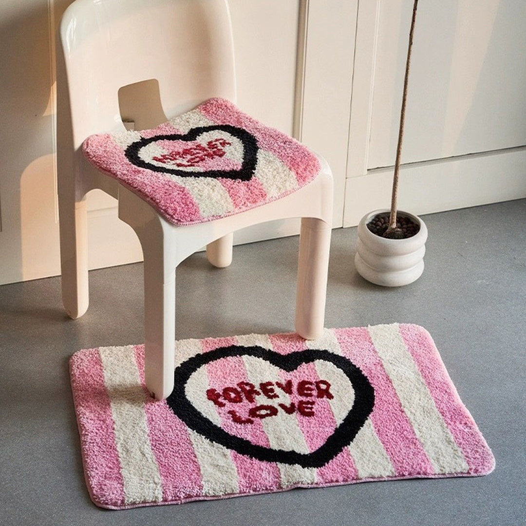 Pink Love Rug Thickened Soft Geometric Patterns Bathroom Mat Living Room Carpet Kids Doormat Aesthetic Home Decor