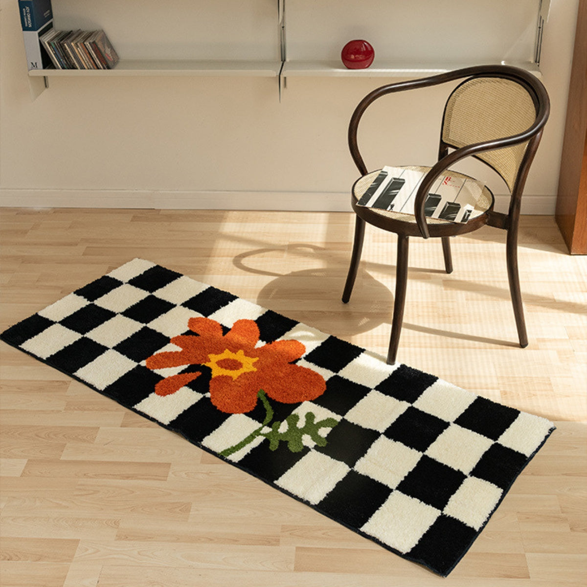 Black and White Plaid Bedroom Bedside Rug Retro Checkerboard