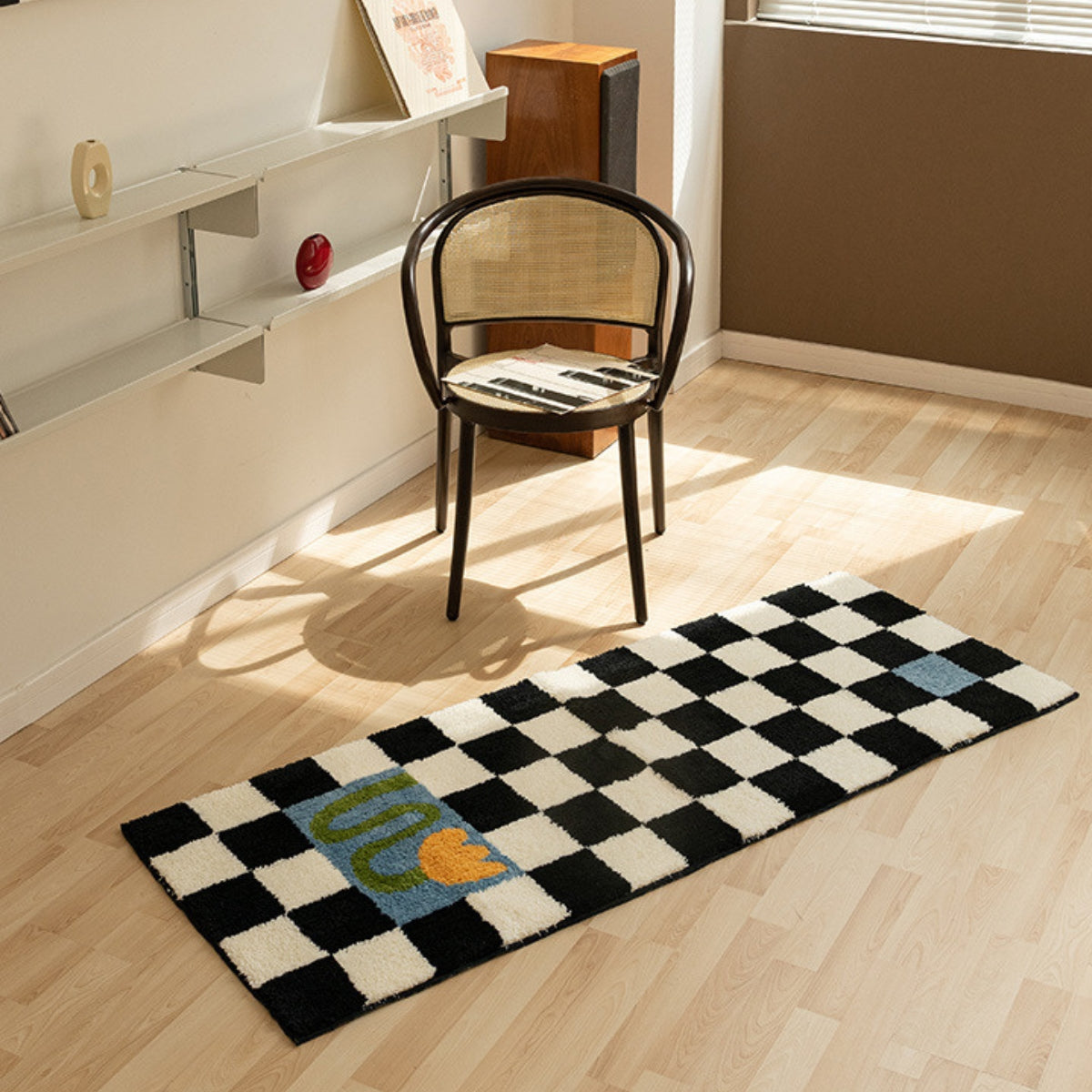 Black and White Plaid Bedroom Bedside Rug Retro Checkerboard