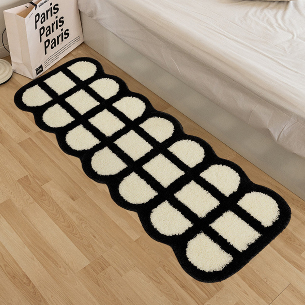 Black and White Plaid Bedroom Bedside Rug Retro Checkerboard