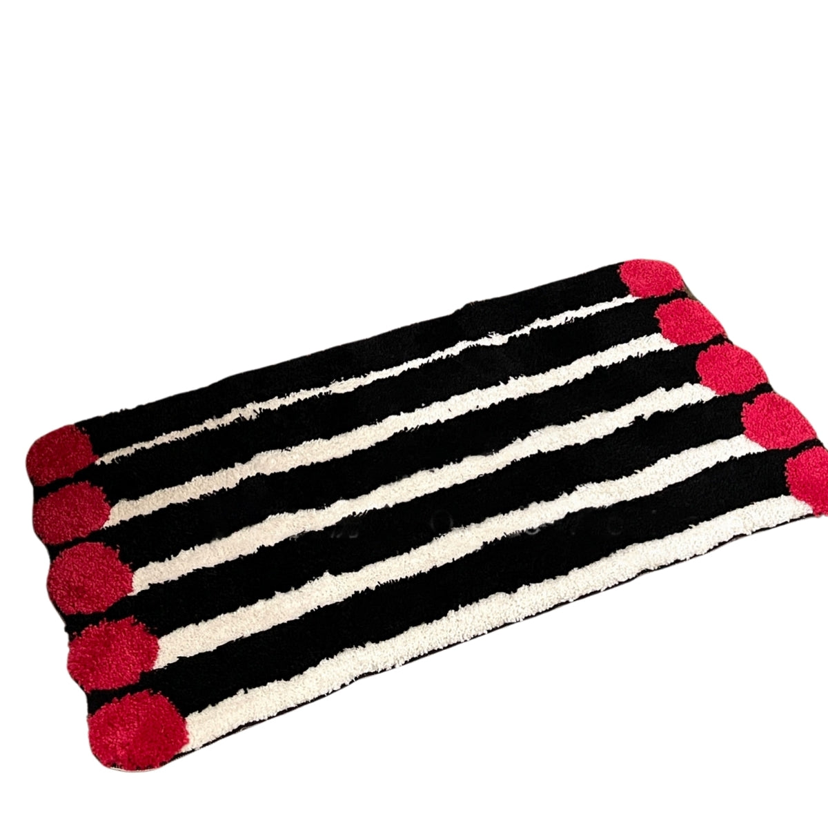 Stripe Pattern Bathroom Rug - Polyester - Black - Beige