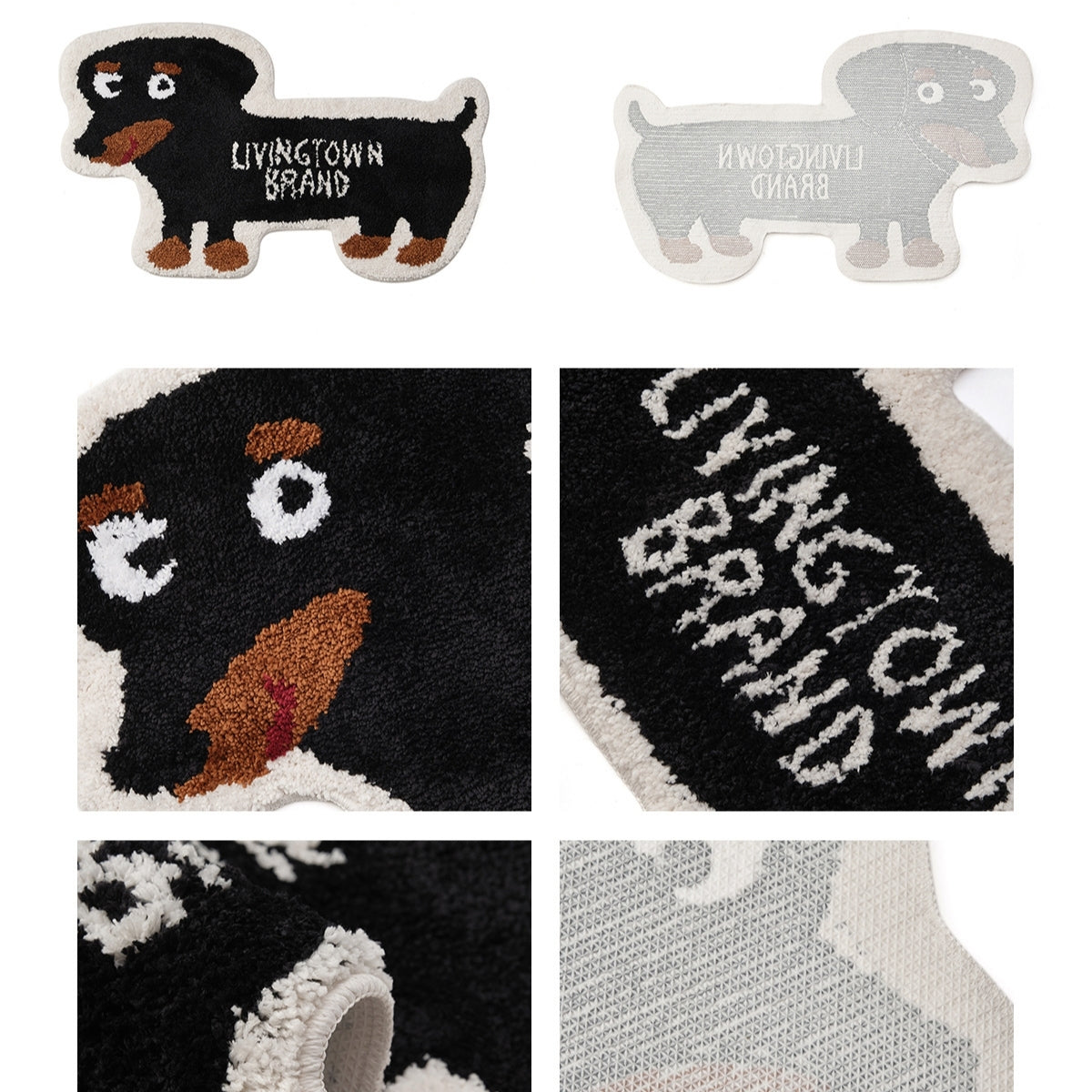 Cartoon cute dachshunds soak up living room & bathroom rug