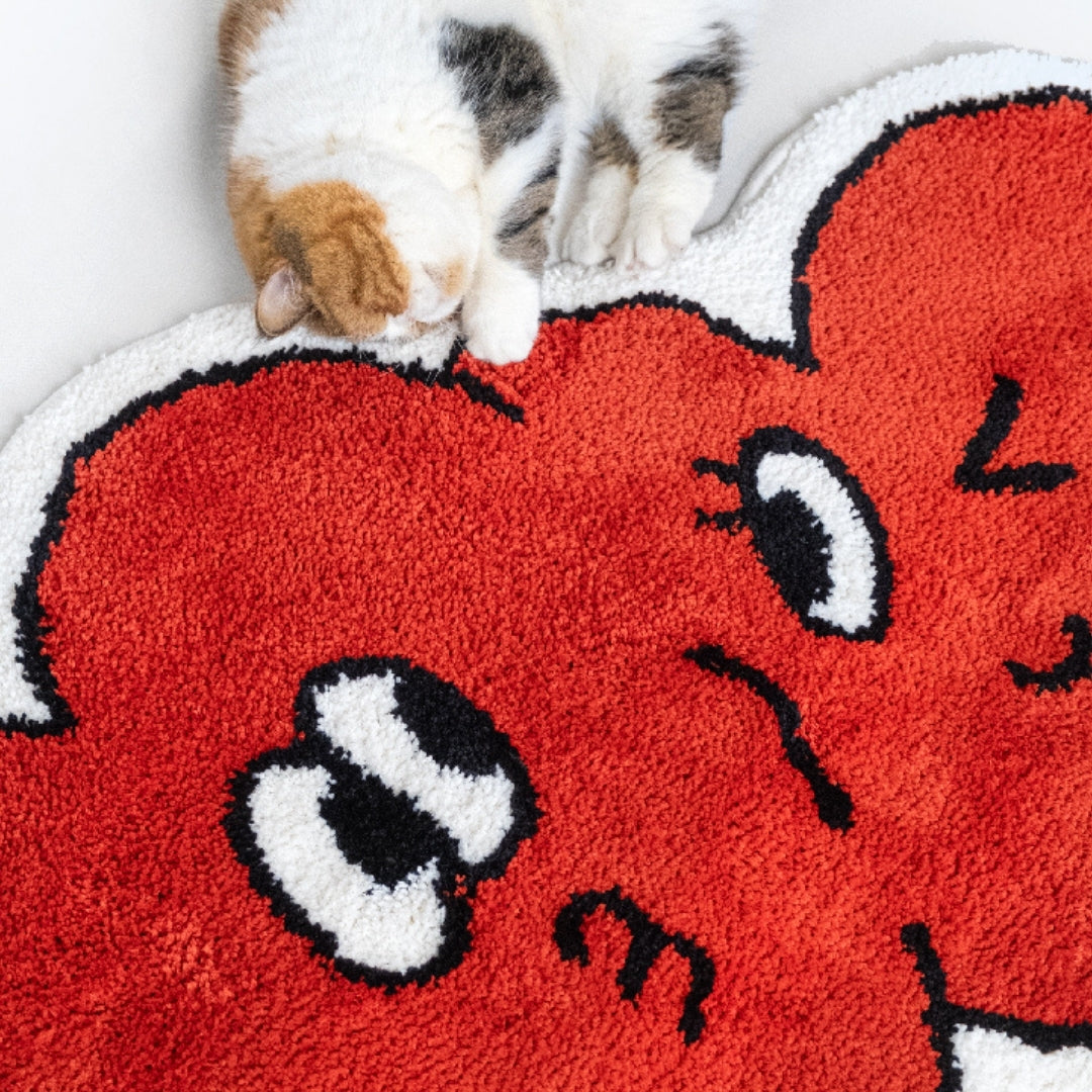 The couple's red loving profiled fluffy feline carpet /rug