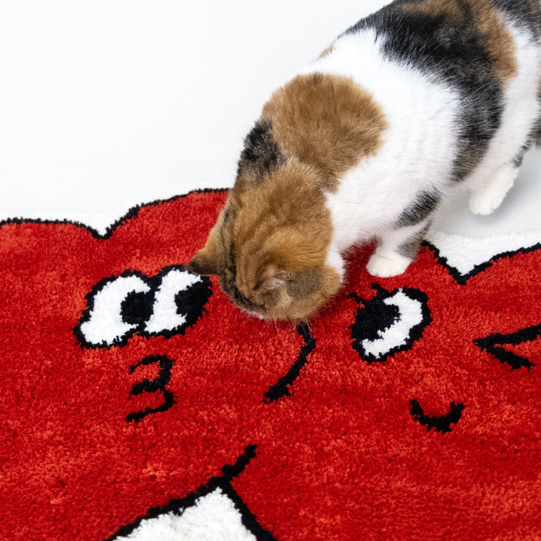 The couple's red loving profiled fluffy feline carpet /rug