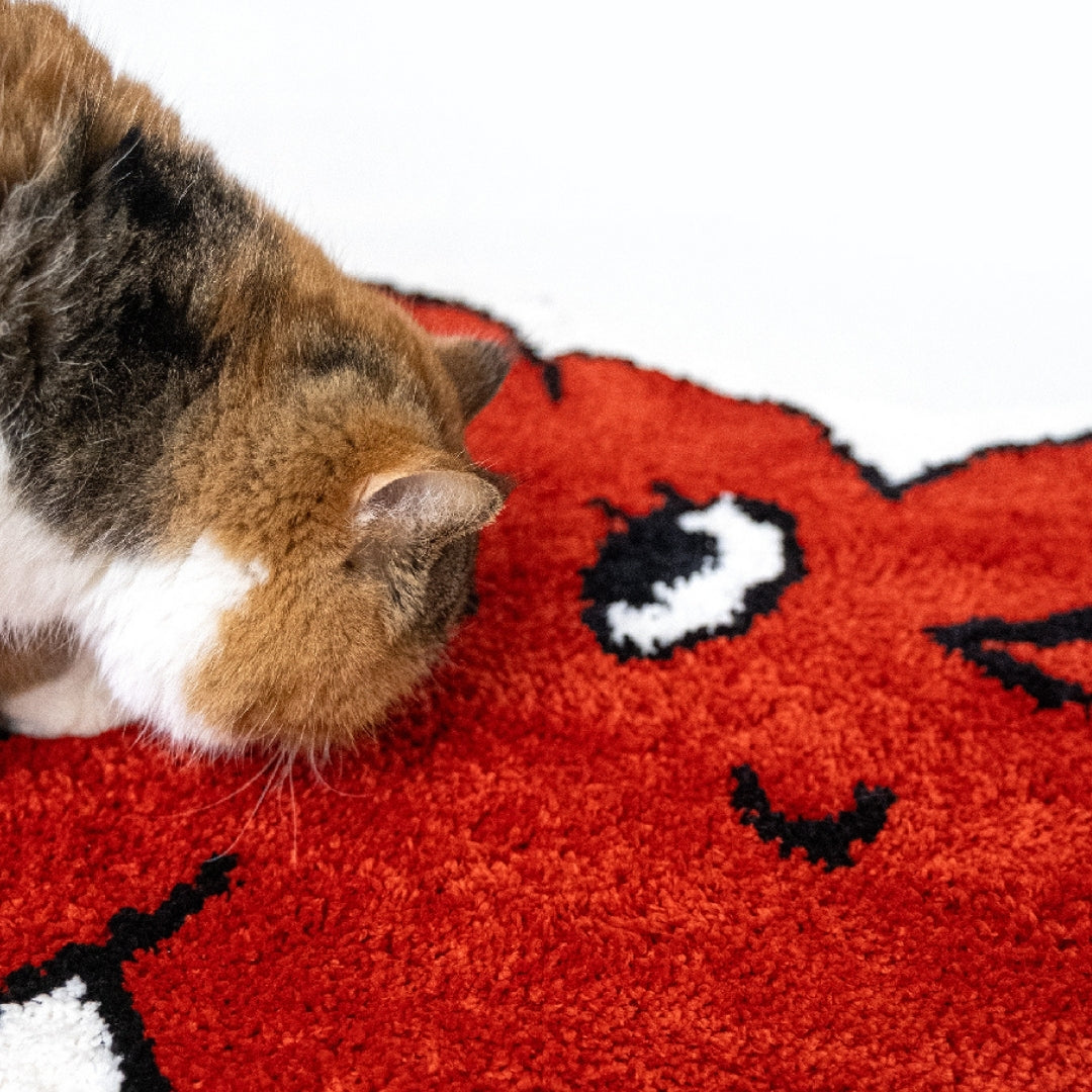 The couple's red loving profiled fluffy feline carpet /rug