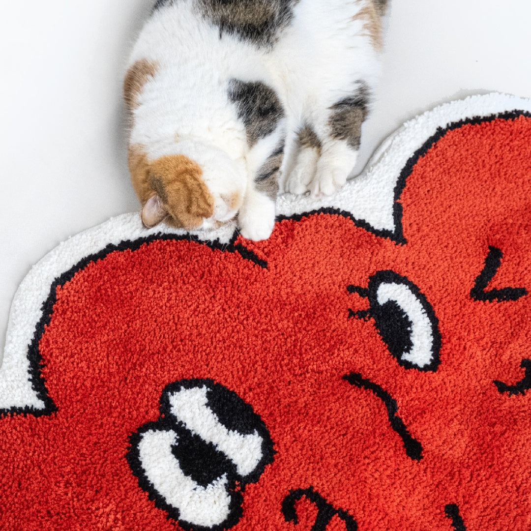 The couple's red loving profiled fluffy feline carpet /rug