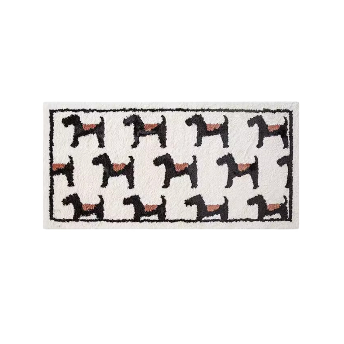 Cute Dogs Rectangular Rug - Flocked Fiber - Black and White